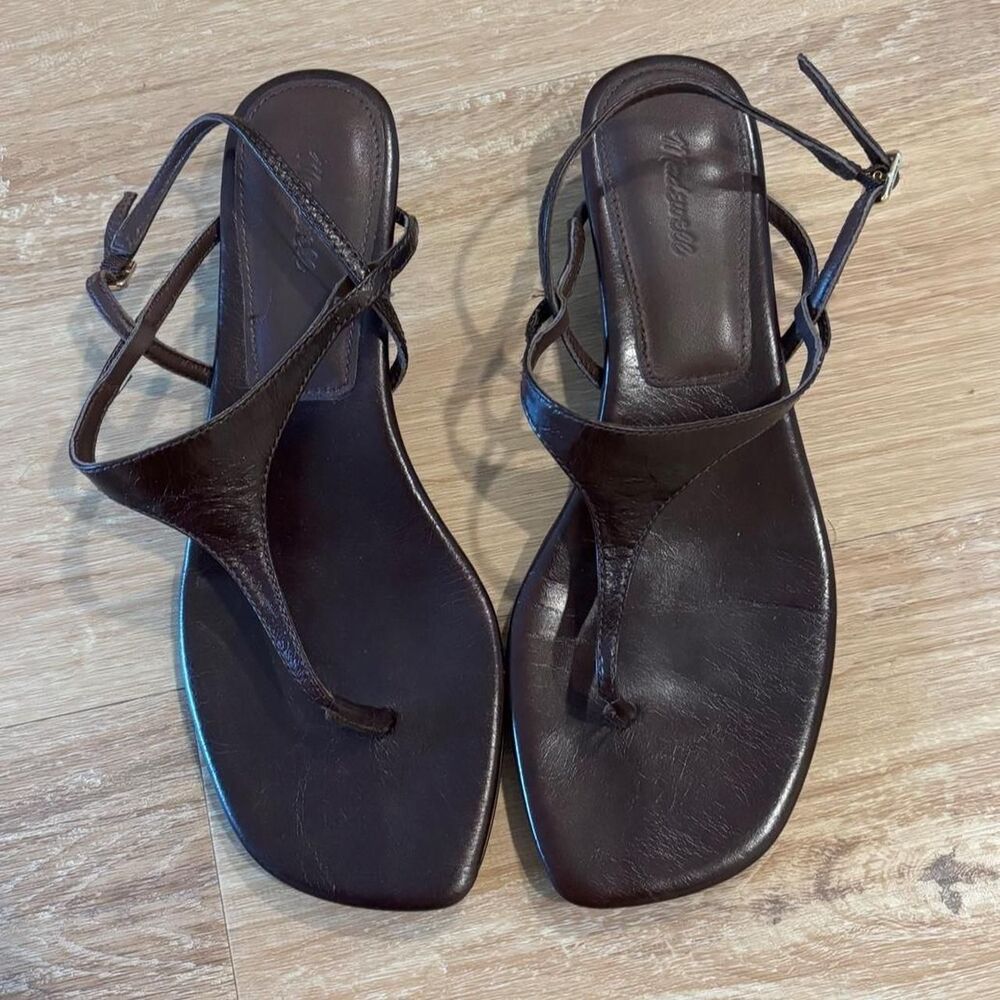 Madewell brown leather flip flop kitten heels size 8